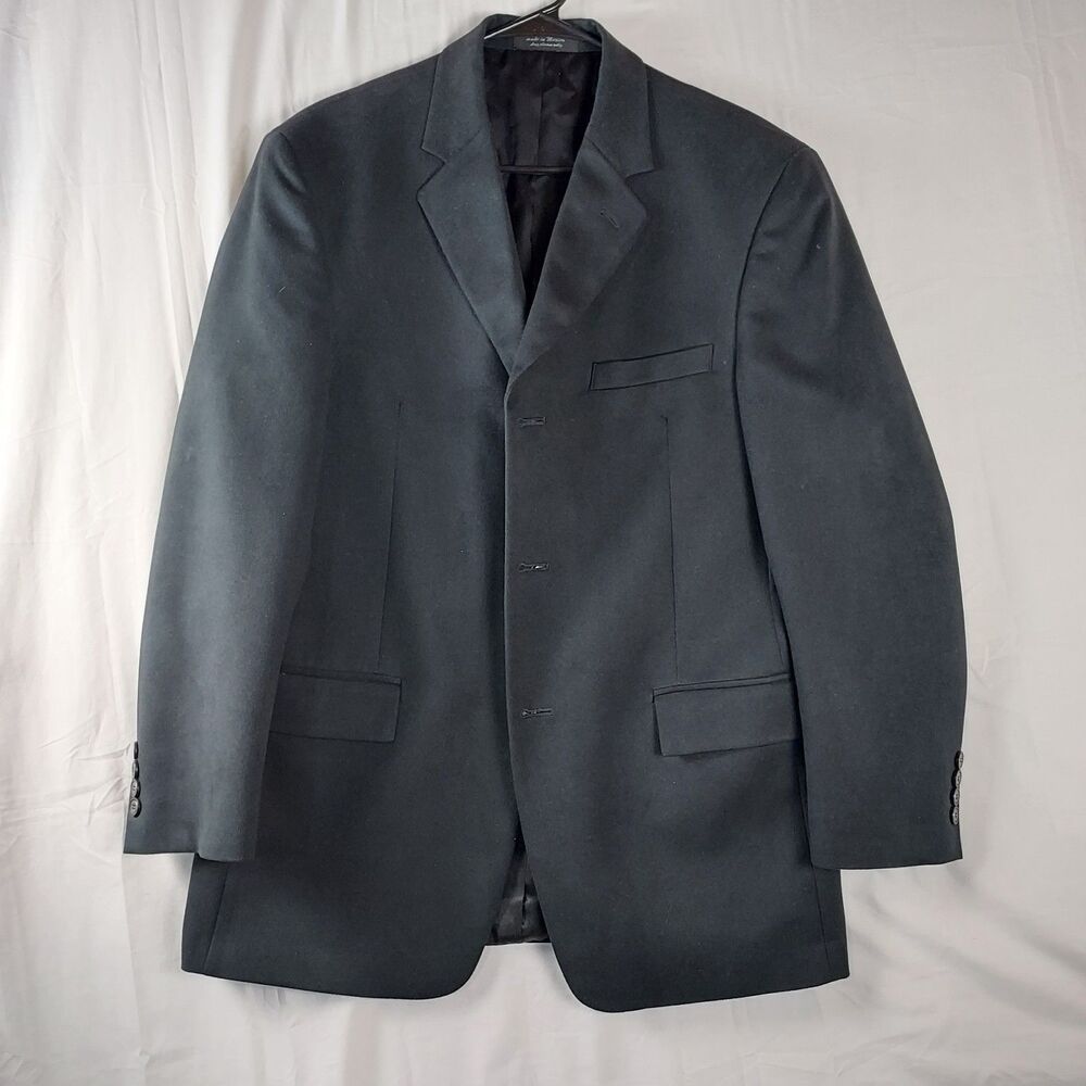 Andrew Fezza 41R Mens Black Suede Look Polyester Blazer Sport Coat Jacket